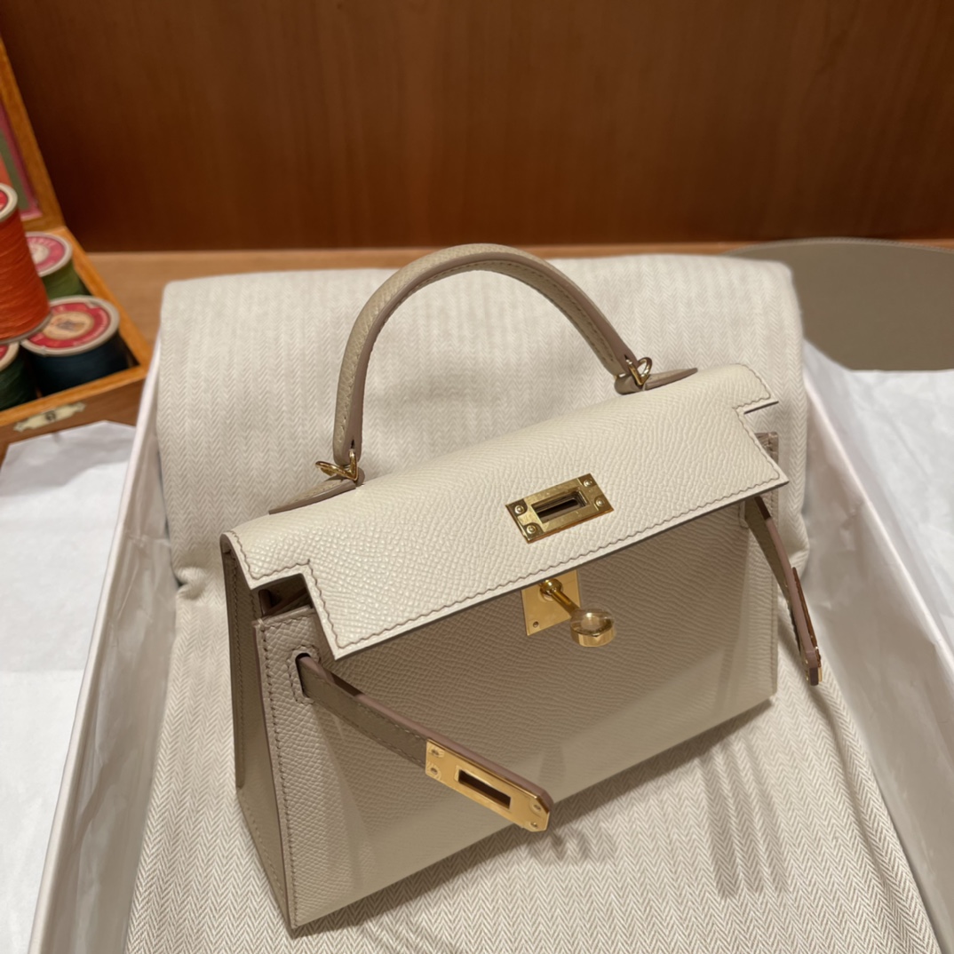 에르메스 미니 켈리백 화이트 에토프 금장 앱송